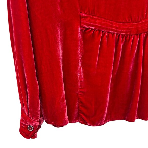 Coldwater Creek Velvet Top Womens Plus Size 1X Red Silk Blend Button up Blouse - Picture 7 of 8